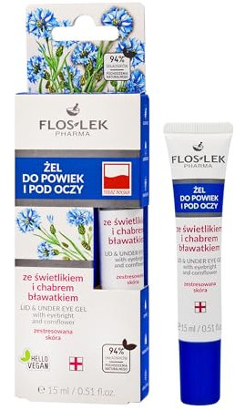 FlosLek Augen-Gel-Creme, für Lid und unter dem Auge, mit Augentrost und Kornblume, 15 ml