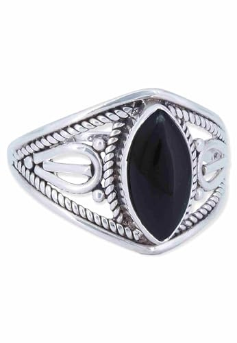 mantraroma Ring 925 Silber Damen Onyx Edelstein schwarz ausgefallen verspielt