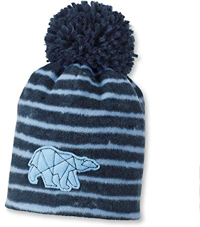 Sterntaler Baby Jungen Wintermütze Bommelmütze mit Eisbär-Applikation gestreift, Größe:41, Farbe:Marine (300)