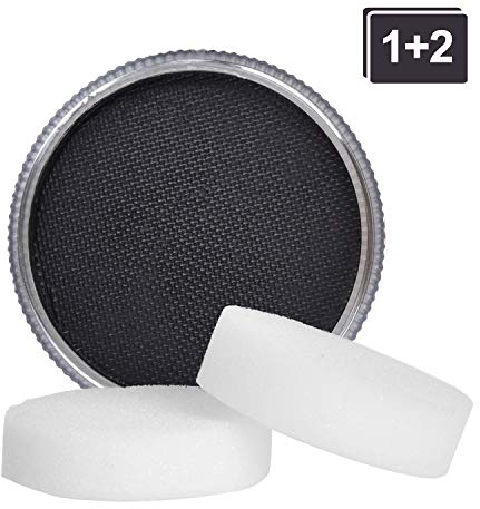 Lynlon Kinderschminke Set , Theaterschminke, Karnevalsschminke, 1 Profi-Aqua Schminkfarben mit 2 Schmink-Schwämmchen für Professionellen Clowns und Mimes ( Schwarz - 30g - Wasserlösliche )