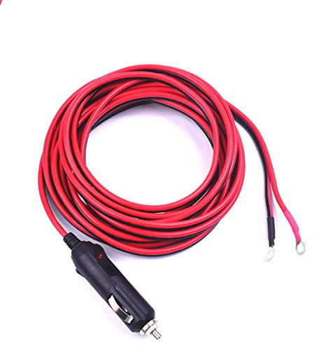 15FT 15A Heavy Duty Cigarette Lighter Plug to Eyelet Terminal Extension Cable – 16AWG Copper Wire with Fuse, 12V/24V Car, Truck, RV, Boat Power Adapter Lead for Inverter, Fridge, Air Pump