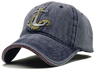 XibeiTrade Unisex bestickte Denim Hut Vintage Washed Cotton Baseball Cap Captain Gr. M, blau