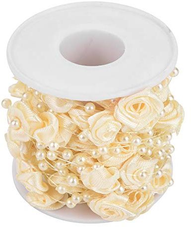 HEEPDD Künstliche Perlengirlande, 10 Meter Rolle, Rosen-Perlen Kette für DIY Hochzeitsdekoration, Brautstrauß, Blumen, Bäume, Beige