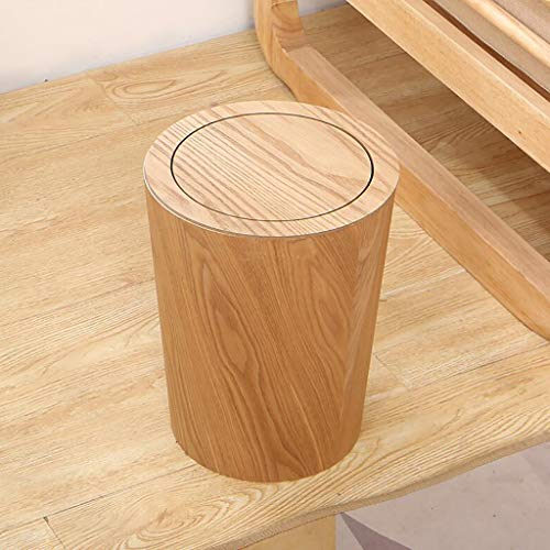WW&TT Lata De Basura De Madera con Tapa Oscilante,Cocina Redonda Cubo De Basura,Papelera Japonesa Pequeña Papelera para El Baño De Oficina Sala De Estar B 19x19x30cm(7x7x12inch)