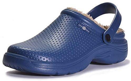 Eagsouni Damen Herren Lined Clogs Winter Gefüttert Gartenschuhe Wärme Wasserdicht Hausschuhe, 43 EU, Dunkelblau