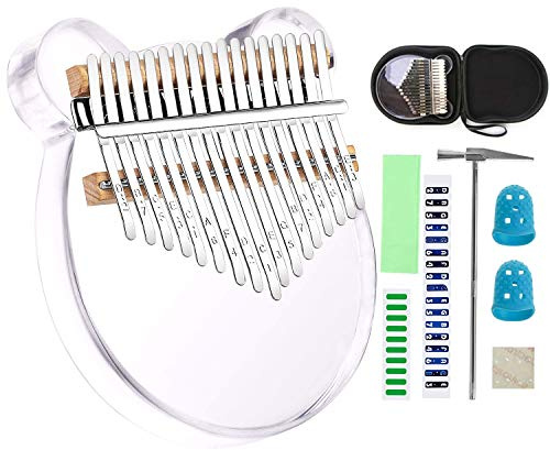 Aebor Kalimba Daumenklavier mit 17 Tasten, kristallklar, mit EVA-Tragetasche, tragbares transparentes Acryl-Fingerklavier, Musikinstrument, Geschenk für Kinder und Erwachsene Anfänger, Bärenform