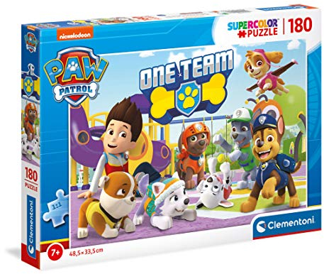 Clementoni 29308 Supercolor Paw Patrol – Puzzle 180 Teile ab 7 Jahren, buntes Kinderpuzzle mit besonderer Leuchtkraft & Farbintensität, Geschicklichkeitsspiel für Kinder