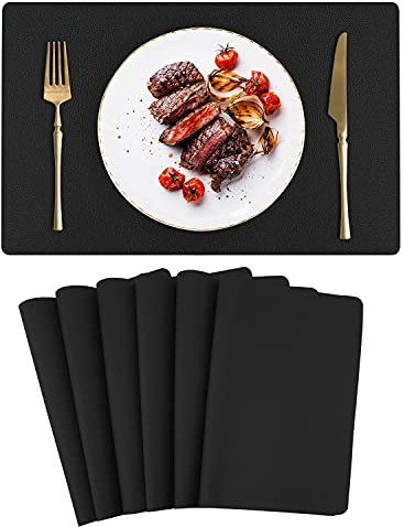 Toprance Tischsets Lederoptik Abwischbar 6er Set 42x30cm Platzset Schwarz PU Leder Hitzbeständig Tischdecken für Hause Küche Restaurant und Hotel