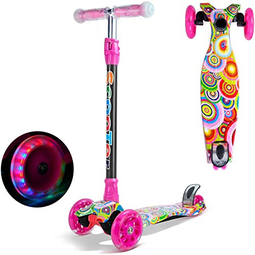 Monopattino per Bambini da 3 a 12 Anni, Monopattino Bambino 3 Ruote Luminose a LED, Monopattino Bambina con Impugnatura Regolabile in Altezza e Carico Massimo 50kg