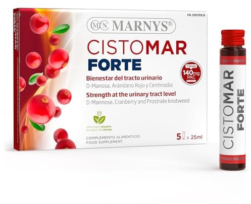 Marnys D-Manosa, Centinodia y Arándano Rojo - Cistomar Forte - Bienestar Integral del Tracto Urinario - Apto para Veganos - 5 Viales de 25 ml