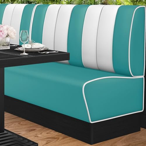 GGMMÖBEL American 2 | Dinerbank | B:H 140 x 103 cm | Gestreift | Türkis | Leder | American Diner Möbel, American Dinerbank