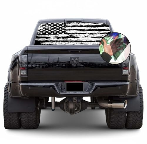 GRAPHIX EXPRESS Aufkleber für LKW-Rückfenster – schwarz-weiße amerikanische Flagge (P531 – Patriotische USA-Flagge – universelle durchsichtige Vinylfolie für die Heckscheibe, Vollfensteraufkleber für
