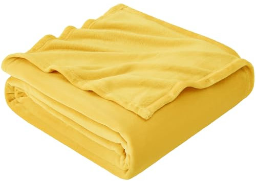 EHEYCIGA Fleece Blanket Mustard Throws for Sofas Fluffy Warm Soft Blanket for Bed Settees Armchairs, Fit All Season, Single, 130x165cm