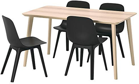 Ikea ODGER/LISABO Tisch und 4 Stühle, 140x78 cm, Eschenfurnier/Anthrazit