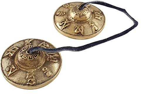 BokWin Campanas tibetanas de latón de 63 mm, platillos de meditación, campanas de meditación para acompañamiento de instrumentos de yoga (símbolo de seis personajes)