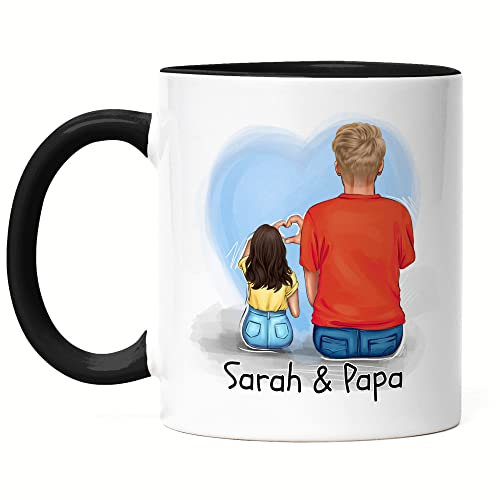 Kiddle-Design Vater Tochter Tasse Schwarz Personalisiert Vatertagsgeschenk Papa Kinder Baby Sohn Tochter Name Geschenk Kaffeetasse Väter Vatertag Papatag