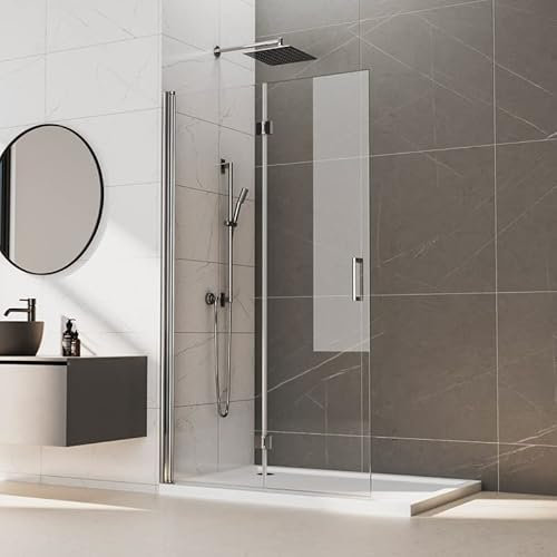 Duschwand Walk-In Dusche 86x195cm Falttür Glas Duschwand, Goezes Walk-in Duschabtrennung Duschtür Walk in Faltbar Duschtrennwand aus 6mm ESG Sicherheitsglas mit Nano beschichtung