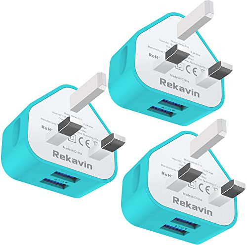 USB Plug,Dual USB Charger Plug Adaptor UK,3 Pack 3 Pin Mains Charge Triple Double Port Wall Charge Head 5V/2.1A/10.5W Fast Charging for iPhone 14/13/12/11/XS Max/XR/X/8/7/6Plus,iPad Pro/Air/Mini,Watch