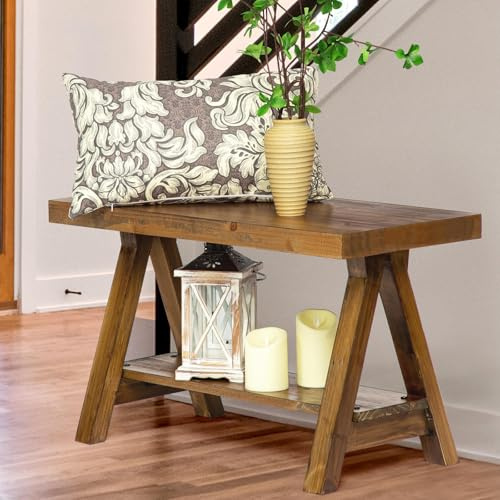 Wnutrees Bauernhaus Holzbank Rustikale Indoor Lagerbank für Eingangsbereich Wohnzimmer Esszimmer Massivholzkonstruktion Original Holz