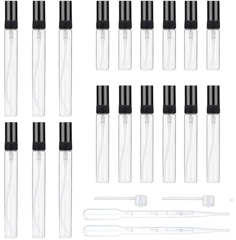 GOTRUST 22PCS Mini Glass Perfume Bottles, 3ml 5ml 10ml Transparent Makeup Atomizer Sprayer, Portable Refillable Sample Bottle, Fine Mist Atomiser for Travel Perfume Liquid