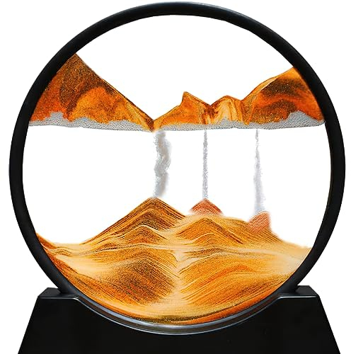 Fließende Sandmalerei, Sandbilder Zum Drehen, Sandbilder Zum Drehen, 3D Tiefsee Sandbild In Bewegung Display Fließender Sand Rahmen, Entspannende Desktop Home Office Work Decor (Gelb, 7 Zoll)