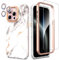 SHEDEER 4-in-1 iPhone 15 Pro Max Hülle mit Schutzfolie + Stoßfänger & Kameraschutz | Militärischer Stoßfest 360°-Schutz, 15 Pro Max Hülle Glänzend Fade-Resistant Muster-Design Handy Case (Marmor)