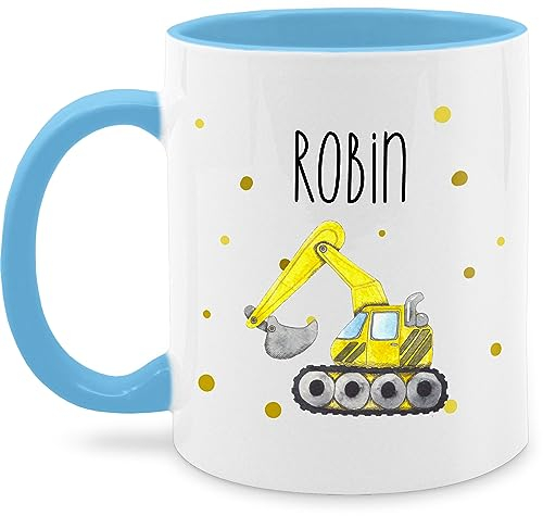 Tasse Tassen 325ml - Bagger Baumaschine Baufahrzeug Bagger-Fan Baustellenfahrzeug - 325 ml - Hellblau - name für jungen namensbecher fahrzeug baustellenfahrzeuge kindertasse kinder