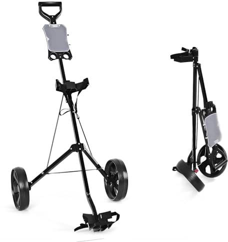 LIFEZEAL 2 Rad Golftrolley Klappbar, Golfwagen mit Anzeigetafel, Golf Push Cart aus Eisen, Golfkart mit Verstellbarer Gurt, Golfcaddy mit Fußbremse (Schwarz)