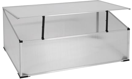 Spetebo Jardinera con marco de aluminio – 100 x 60 cm – Pequeño invernadero con techo inclinado – Policarbonato invernadero caja de invernaderos cubierta para verduras
