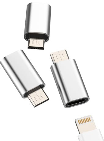 Micro USB Male to Lightning Female Adapter (3 Pack) Compatible with Samsung Galaxy S7 Active S6 Edge Nexus 5 for LG K20 Android Power Charging Converter for iPhone Cable Charge Cord Port