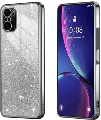 BEEJTUNY Case for Xiaomi Poco F3 / Mi 11i 5G, Transparent Protective Cover with Gradient Glitter, Soft and Beautiful Bumper Shell, Stylish Shockproof Cover. Black