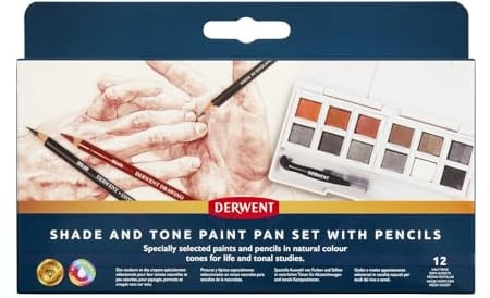 Derwent Shade and Tone Mixed Media Paint Set , Set of 15, Half Pan Size, Sketching & Drawing Pencils, Water-Soluble Paint, Ideal for Portraits, Professional Quality Travel Size, 2306248