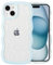 QLTYPRI for iPhone 15 Case, Cute Curly Wave Frame Clear Case for Girls Women, Flower Clear TPU Bumper Slim Soft Silicone Shockproof Protective Phone Cover for iPhone 15 - White Floral/Light Blue