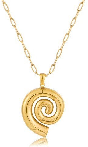 INNERDIVA Goldfarbene Halskette Mit Klobigem Spiralanhänger Sommer-Halskette Mit Anhänger Vintage-Wirbel-Halskette Schmuckgeschenk für Frauen