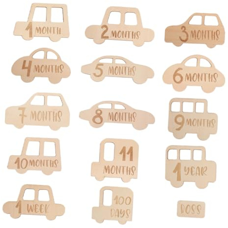 Cartes en Bois Croissance du Bébé 15 Pièces, Beige, Photo