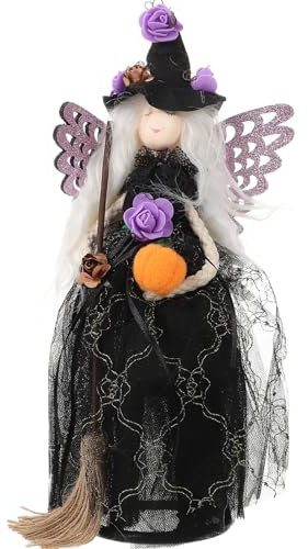 Gadpiparty Süße Cartoon-Hexenpuppen Halloween-Herbst-Ernte- Geisterlose Hexenpuppe Halloween- Baumspitze Für Halloween-Party Schwarze Hexendekoration Spukhaus-Requisiten