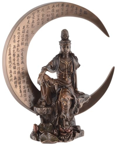 Guan Yin, Indische Göttin, Figur, sitzt auf Watermoon, aus Kunststein, mit Bronzefarbe von Hand bemalt, Veronese Kollektion, 708-75255