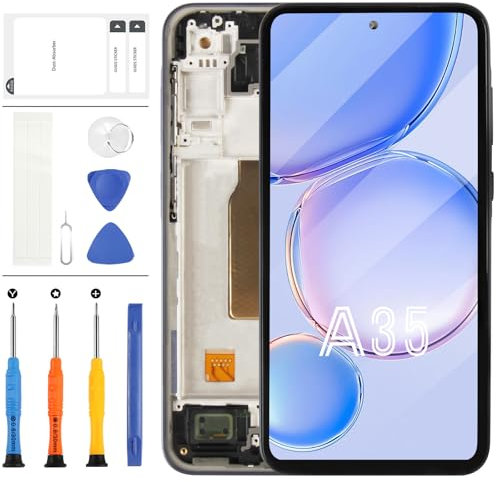 LADYSON Schermo LCD per Samsung Galaxy A35 5G Display per Samsung Galaxy A35 SM-A356E SM-A356B SM-A356U LCD Display Touch Screen Digitizer Assembly Riparazione Kit con Strumenti(Nero con Cornice)