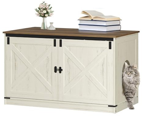 Hzuaneri Maison de Toilette Chat, Meuble Litiere Chat, Meuble à Litière avec Cloison Amovible, Maison pour Chats, Entrée Réversible à Gauche ou à Droite, 100 x 55 x 60 cm, Marron et Blanc CB84714X