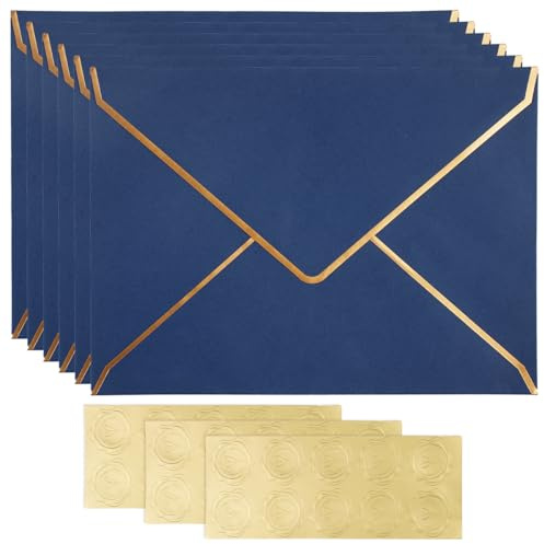 20 Stück Luxuriöse Kuvert V-Klappe Briefumschläge, Einladungumschläge | 18,3x13,3cm,Goldfolienrand Luxuriöse Kuvert,V-Klappe Briefumschläge für Hochzeitseinladungen,Geschäftseinladungen,Grußkarten