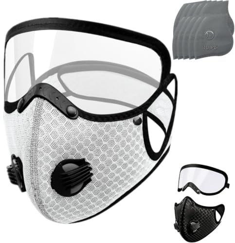 Generisch Wiederverwendbare Staubmaske mit Aktivkohlefilter und Verstellbarer Schutzbrille, 5-lagiger Filter, inklusive 10 Filterpatronen, speziell für den Radsport im Freien entwickelt
