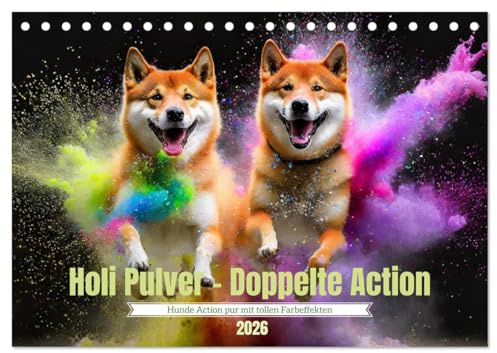Holi Pulver - Doppelte Action (Tischkalender 2026 DIN A5 quer), CALVENDO Monatskalender: Leben ist das mit der Freude und den Farben (CALVENDO Tiere)