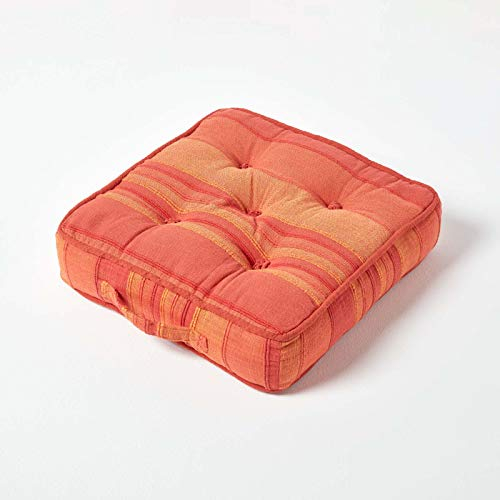 Homescapes Kissen Stuhlkissen Sitzkissen Morocco 40 x 40 cm in Streifen-Design aus 100% Reiner Baumwolle in Terracotta