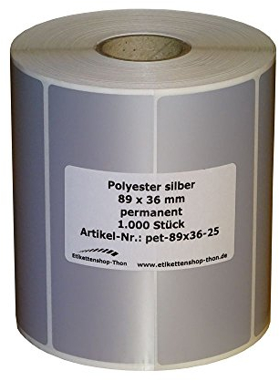 Typenschilder/Polyester Etiketten - 89 x 36 mm - 1.000 Stück - silber - Hülse 25 mm