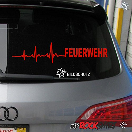 myrockshirt Herzschlag Aufkleber Feuerwehr ca. 30x7 cm Scheibe Sticker Lack Tuning Windschutzscheibe