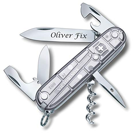 Victorinox Couteau de Poche Spartiate avec Demande Gravure sur Lame I Cadeau pour Hommes Femmes I pour Anniversaire I Suisse Personnalisé avec 12 Fonctions 1.3603 - Argent Tech, 84x23x13mm