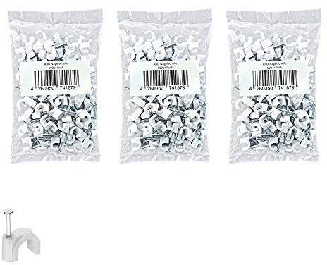 Nagelschelle 300x Kabelschelle 100x 7mm + 100x 10mm + 100 x12mm weiss allzweck Nagelschellen Rundschelle Kabelbefestigung Kabel Befestigung Nagel universal 7 9 10 12 mm ARLI 300 Stück weiß