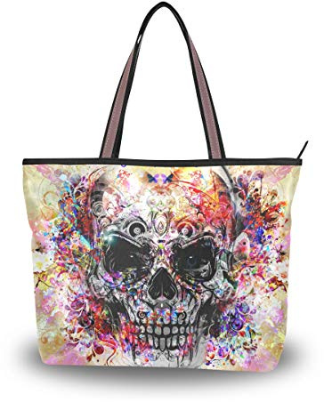 Mnrsuu Große Schultertasche mit Totenkopf-Muster, Handtasche, Strandtasche für Damen und Mädchen