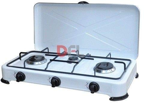 FORNELLO A GAS IN ACCIAIO INOX 3 FUOCHI PORTATILE CON COPERCHIO DA CAMPEGGIO GIARDINO