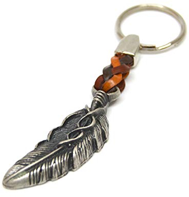 ClaroSchmuck Schlüsselanhänger Schlüsselring Feder schön gearbeitet an Lederband, 8 cm Plus Ring 2,5cm